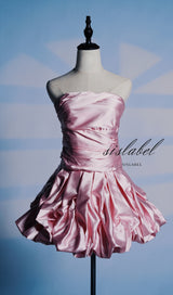 SATIN STRAPLESS BUD MINI DRESS IN PINK