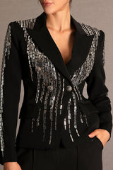 Faidra Rhinestone Double Breasted Lapel Blazer in black