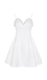 PEARL EMBELLISHED HTM MINI DRESS IN WHITE