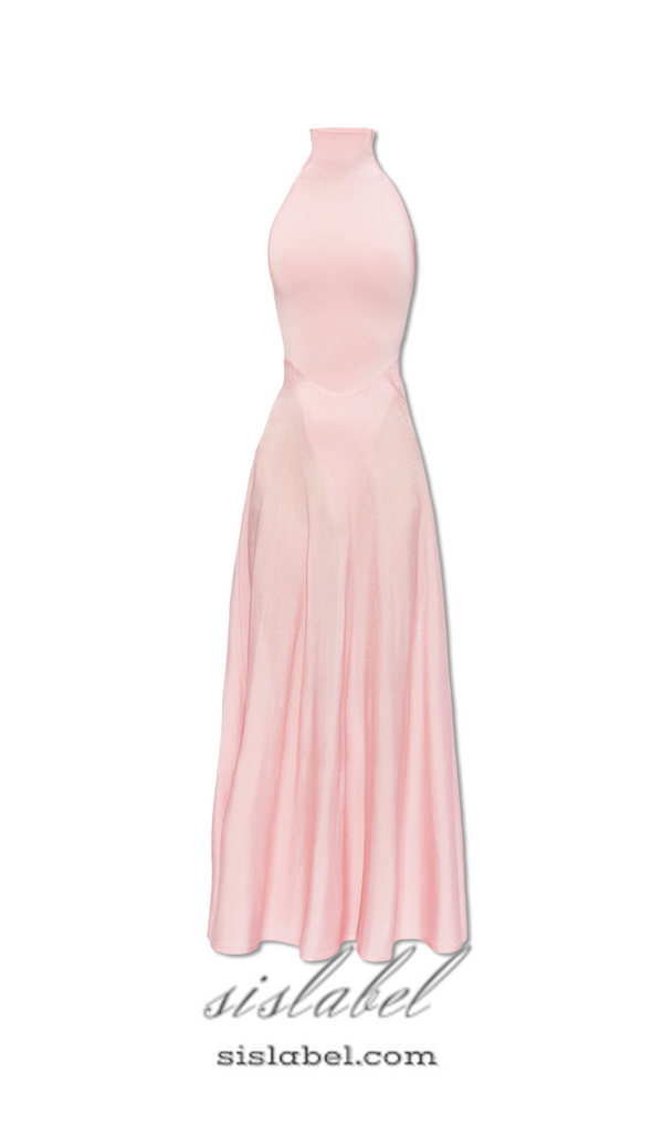 WINNI PINK TURTLENECK SLEEVELESS BACKLESS MAXI DRESS