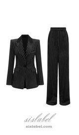 Ally Crystal Pinstripe Blazer Set in Black