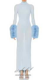 MICHELLE RUFFLED TURTLENECK MAXI DRESS IN PALE BLUE