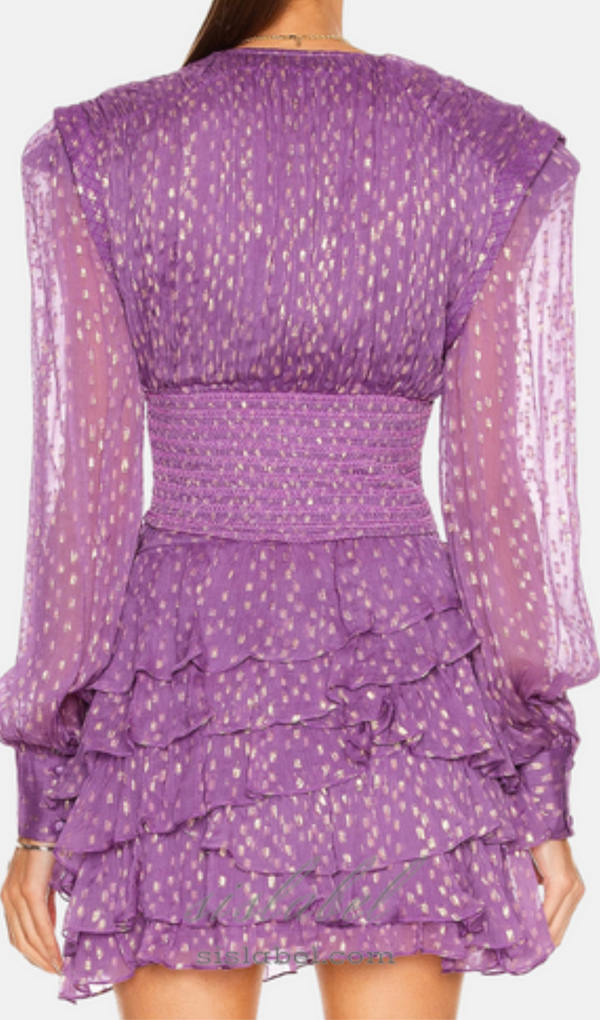 Garsende Balloon Sleeve Ruffle Mini Dress in purple