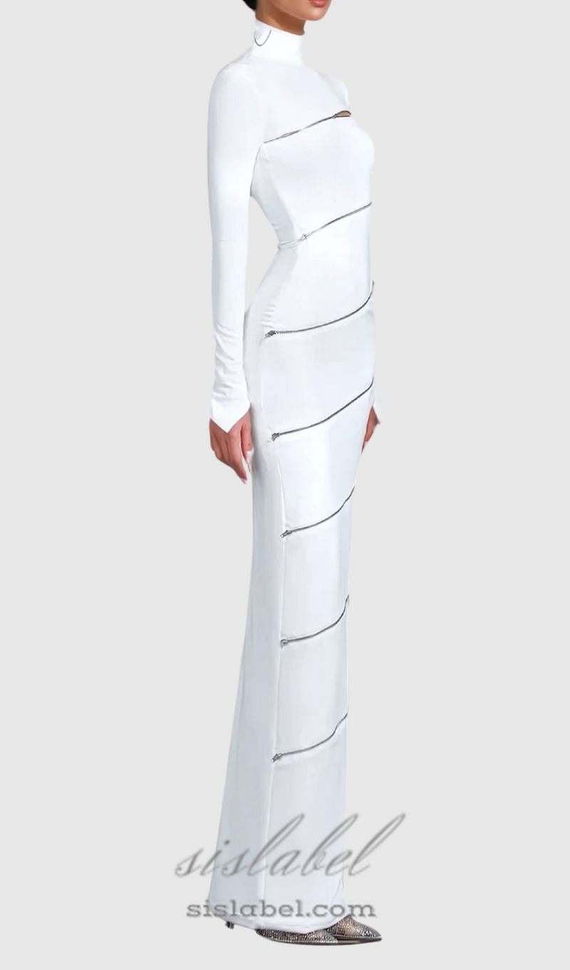 Aloysius Zipper Bodycon Maxi Dress In White