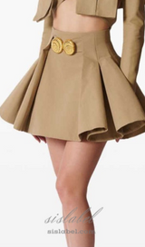 Asina Gold Buttoned Mini Skirt in Khaki