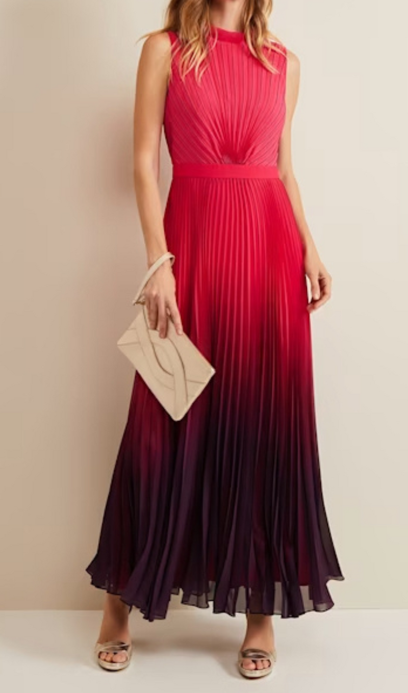 ombre pleated draped maxi dress