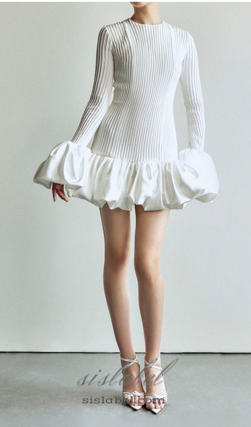 SETLLA WHITE FLUTE SLEEVED TAFFETA MINI DRESS