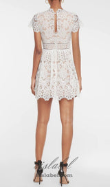 WHITE FLORAL GUIPURE MINI DRESS