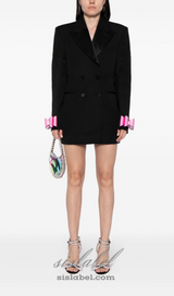 INGRID BOW-EMBELLISHED WOOL BLACK BLAZER DRESS