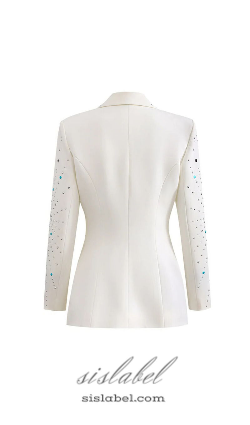 GLADYS WHITE PEAK LAPEL BLAZER WITH BEADINGS