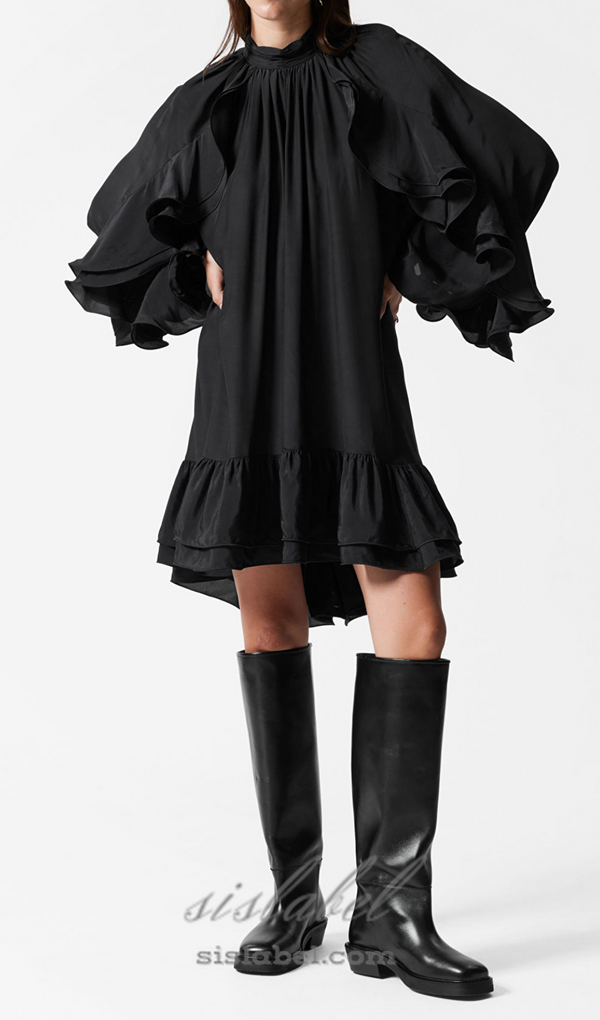 alani ruffled embellished mini dress in black