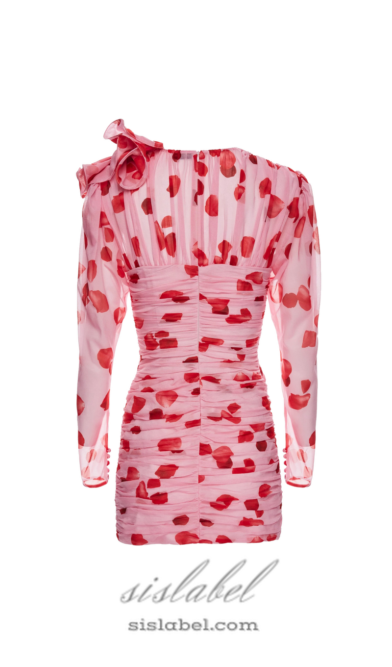 PETAL PRINT CUTOUT MINI DRESS IN PINK