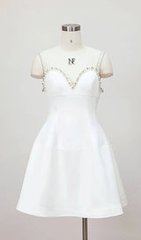 PEARL EMBELLISHED HTM MINI DRESS IN WHITE