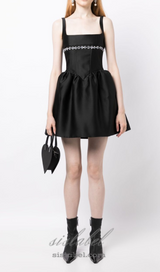 crystal-embellished square-neck mini dress in black