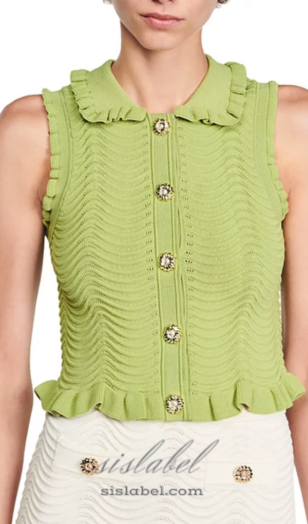 Lina Sleeveless Textured Knit Top in Olive Green