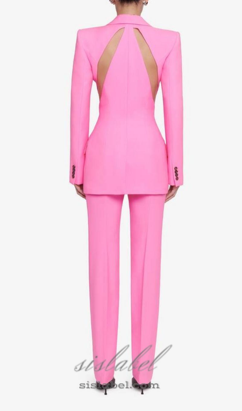 SLASHED SINGLE-BREASTED JACKET SUIT IN PINK