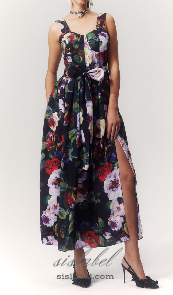 TRUDA MULTICOLOR FLORAL PRINTED MIDI DRESS