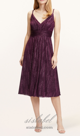 v-neckline cocktail midi dress in bordeaux