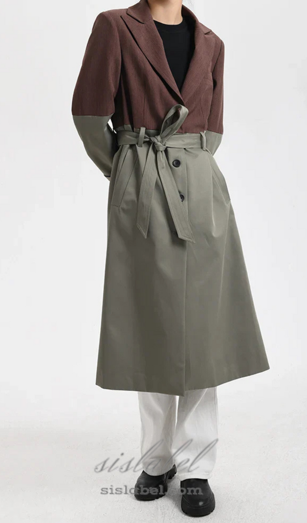 Belted Blazer Trench Coat in Brown Gray