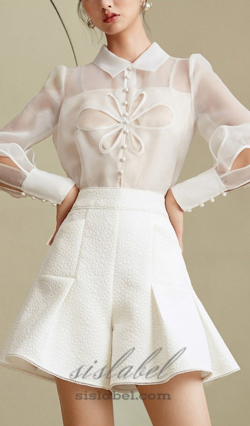 WHITE MESH TWO-PIECE SUIT