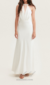 RACHEL WHITE HALTER SATIN BACK CUTOUT MAXI DRESS