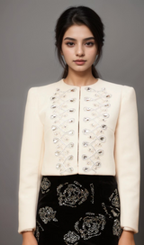 Nerina white crystal-embellished tweed jacket