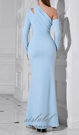 XYLIA BLUE ASYMMETRICAL ONE-SHOULDER BODYCON MAXI DRESS