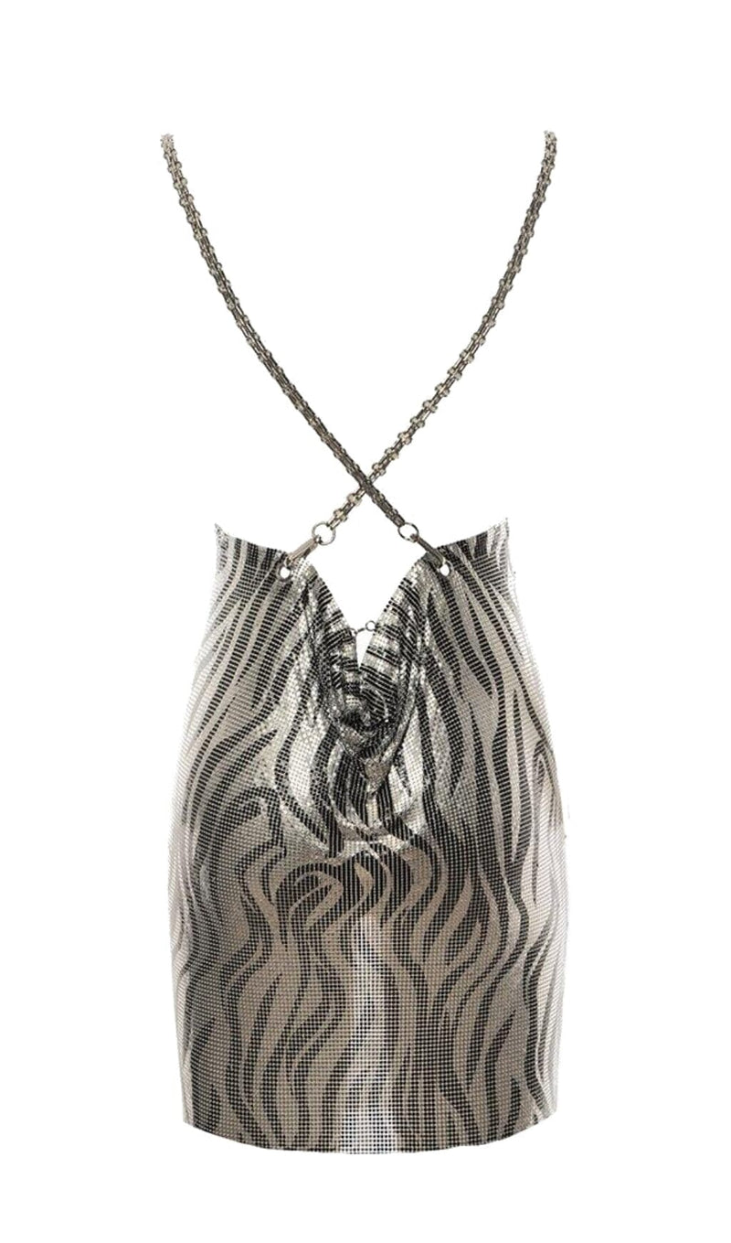 SHORT ZEBRA ACRYLIC DRESS IN SILVER