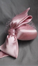 PINK SATIN BOW VEIL FASCINATORS