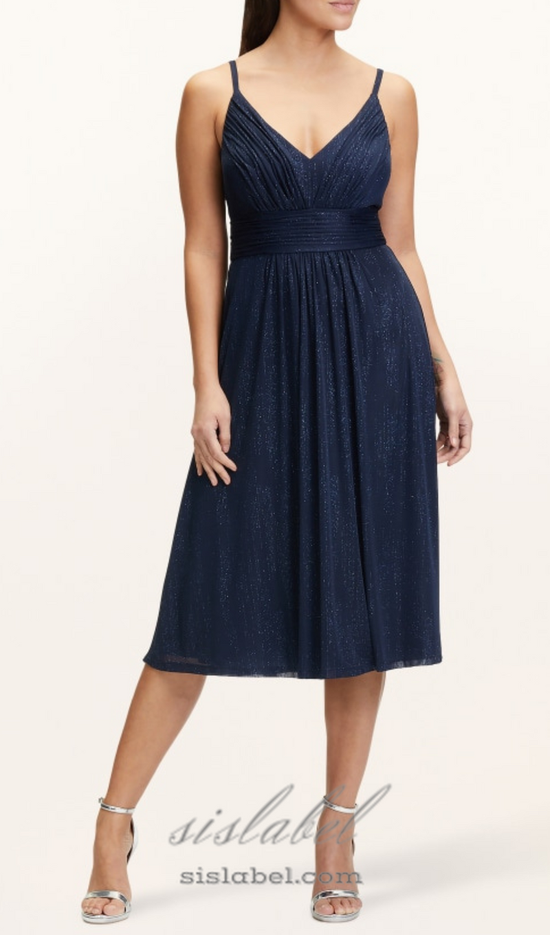 v-neckline Cocktail midi Dress in night blue