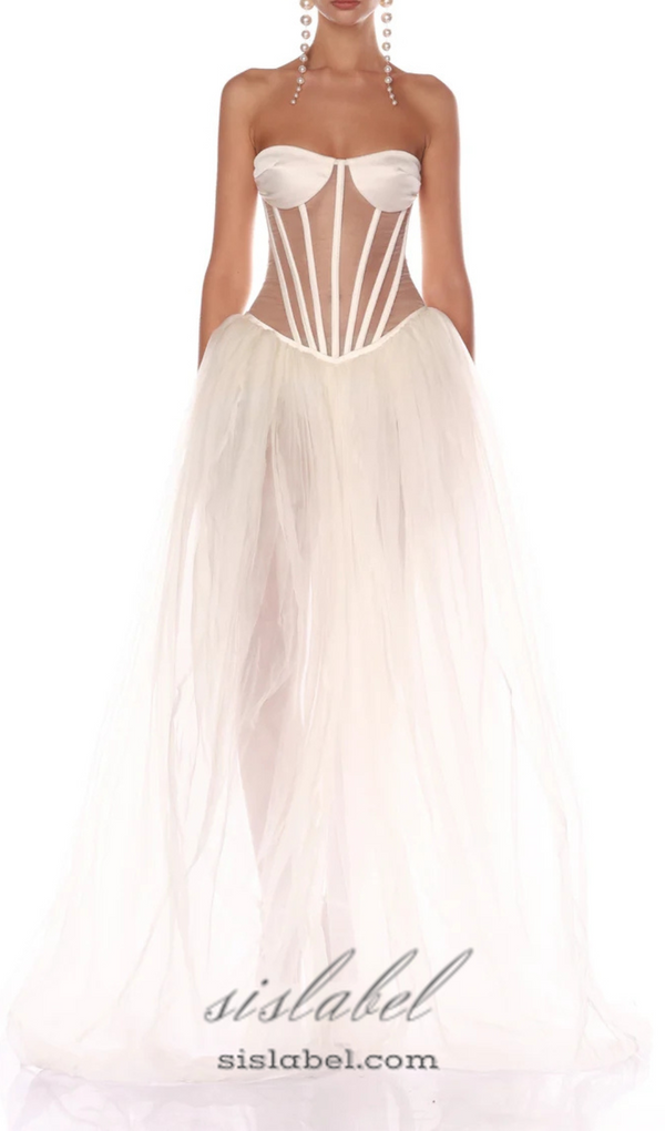 ODILE STRAPLESS GOWN IN WHITE