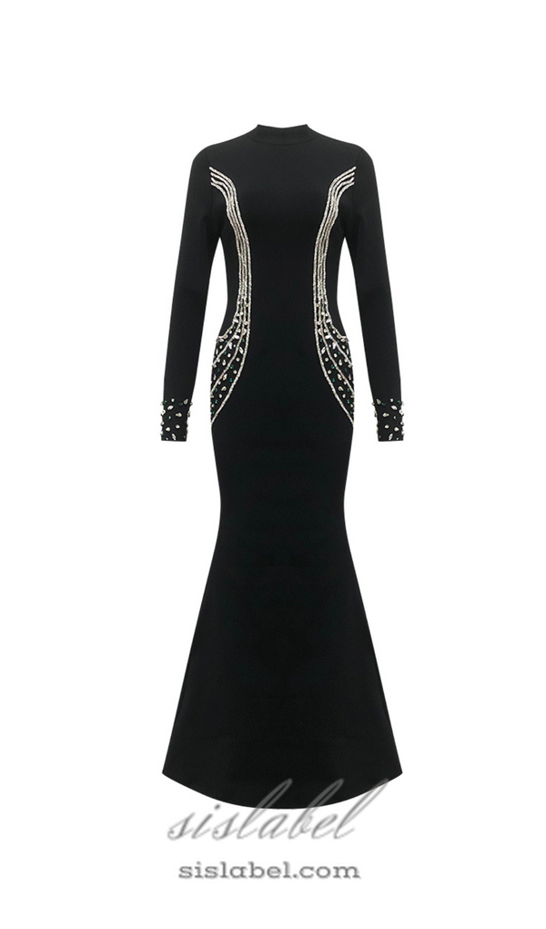 Ashley crystal embellished bodycon maxi dress in black