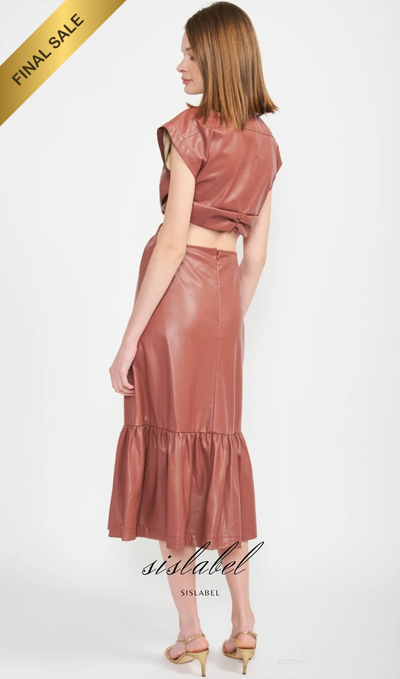 FAUX LEATHER CUT OUT MIDI DRESS