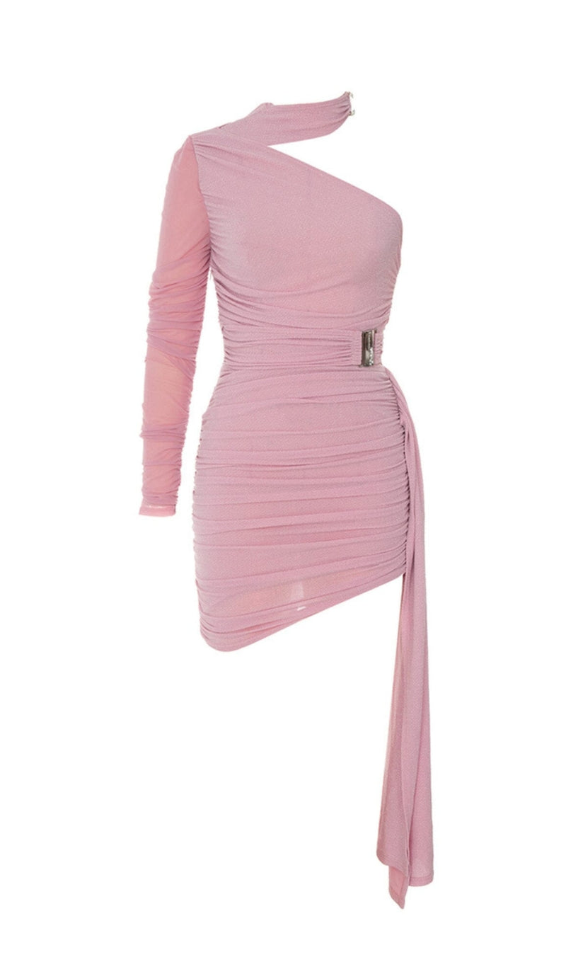 SEQUIN RUCHED MINI DRESS IN ROSE PINK