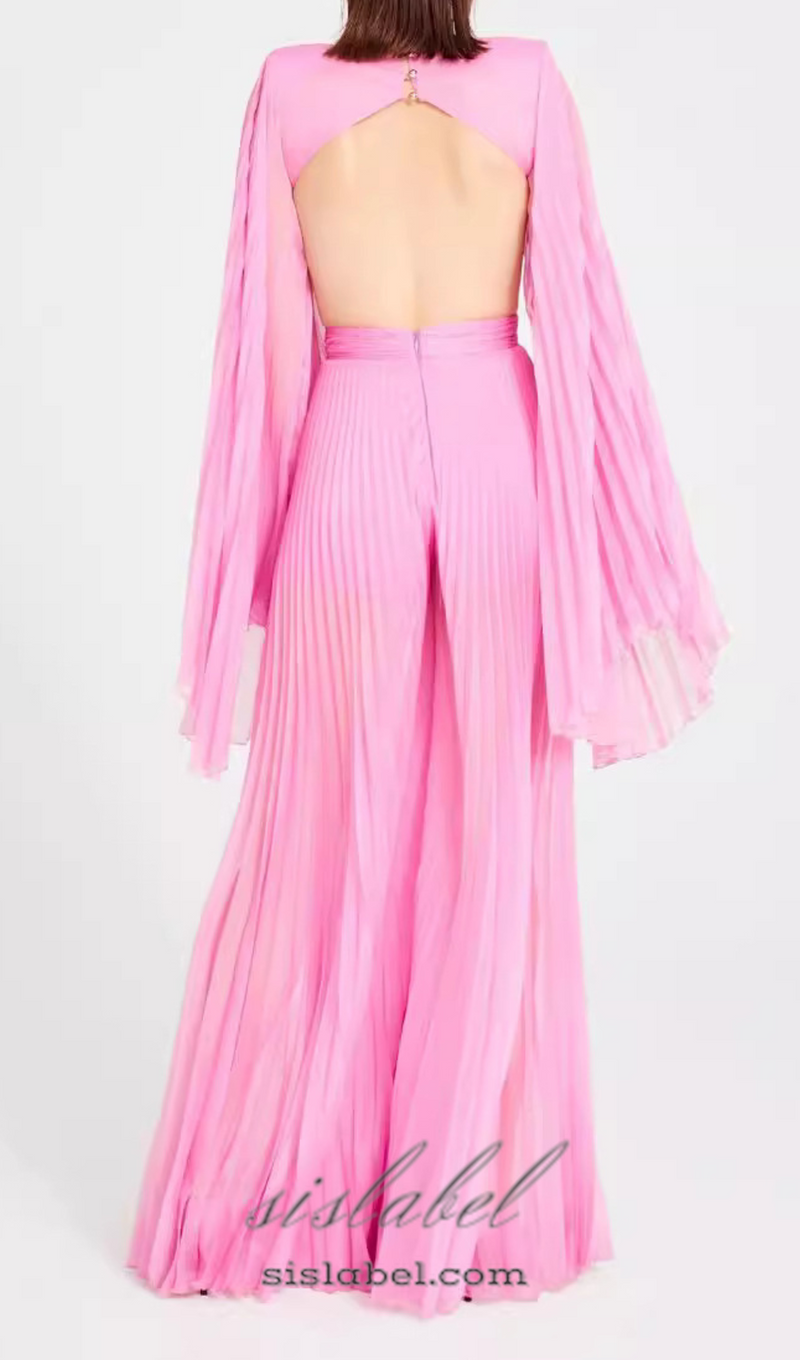 GEORGIA RUCHED FLOWER CUT OUT MAXI JUMPSUIT IN PINK