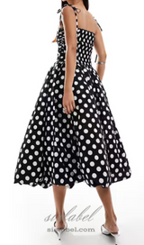 strap midi dress in mono polka dot