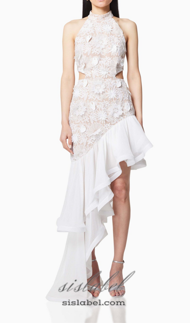 MADGE FLOWER EMBELLLISHED CUT OUT MAXI DRESS IN WHITE