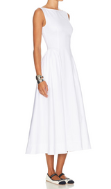 Stretch Cotton Sateen Midi Dress in white