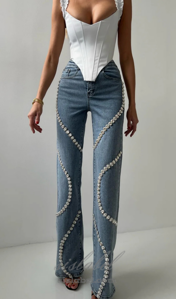 Rabia Rhinestone Jeans in blue