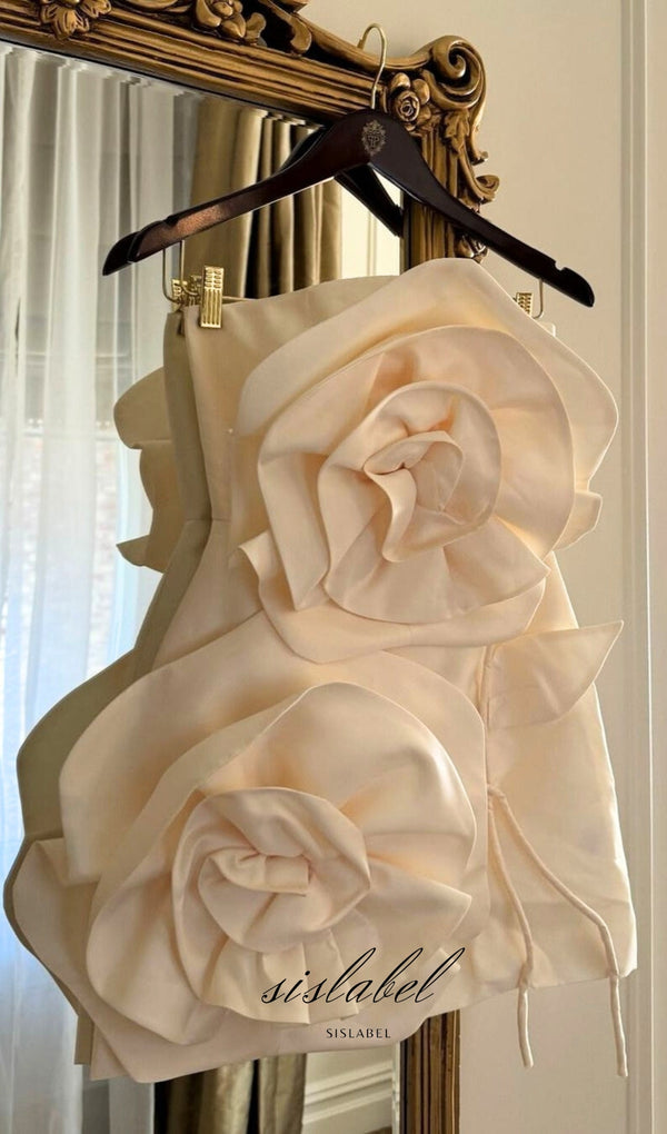 ROBE SANS BRETELLES À FLEURS BEIGE