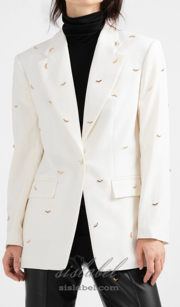 bat-shape embellished blazer in white