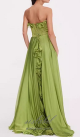 ZONA FRILL SWEETHEART NECK SLEEVELESS MAXI DRESS IN GREEN