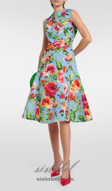 EDITH MULTICOLOR FLORAL CREPE MIDI DRESS