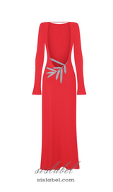 Candice long sleeve backless maxi Dress in red