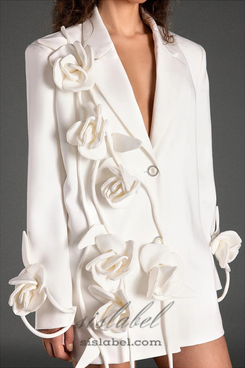 MUSTIDIS LONG SLEEVE LAPEL 3D FLOWER BLAZER