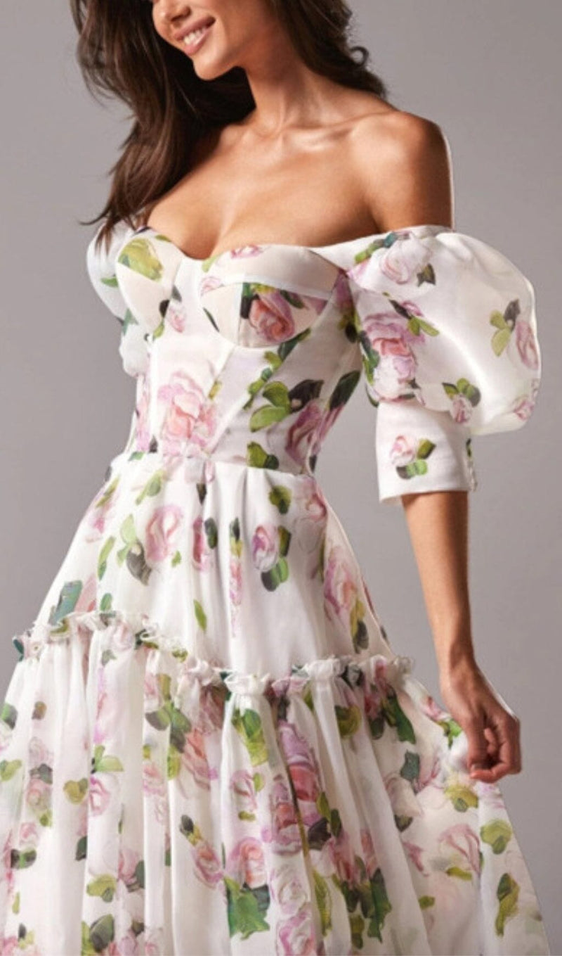 OFF-THE-SHOULDER FLORAL MAXI DRESS