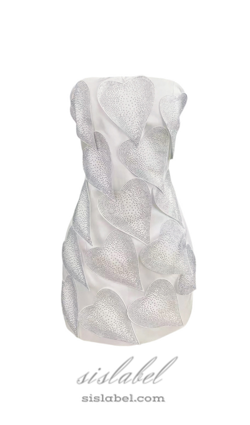 crystal leaf embellished mini dress in white