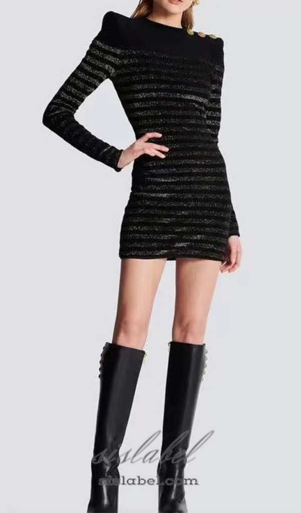 CARLIN JERSEY STRIPE LONG SLEEVE MINI DRESS IN BLACK