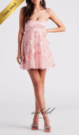 PINK LACE FLOWER MINI DRESS WITH BOW BACK