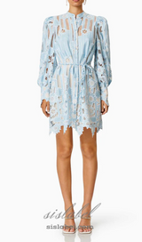 Jetsetter hollow long sleeve Mini Dress In Blue